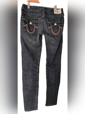 True Religion Jeans Size 27 Blue, Bootcut with Shimmery Embroidered Pockets